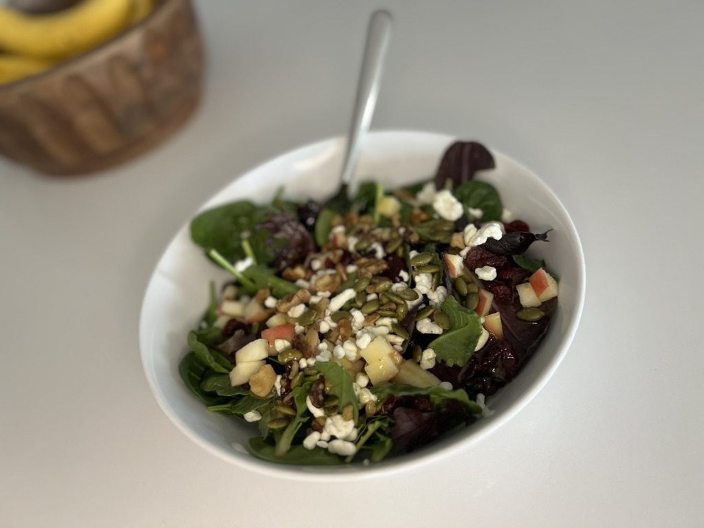 Forest Moon Salad Spinach Kale Mixed Greens Apple Pumpkin Seeds Goat Cheese